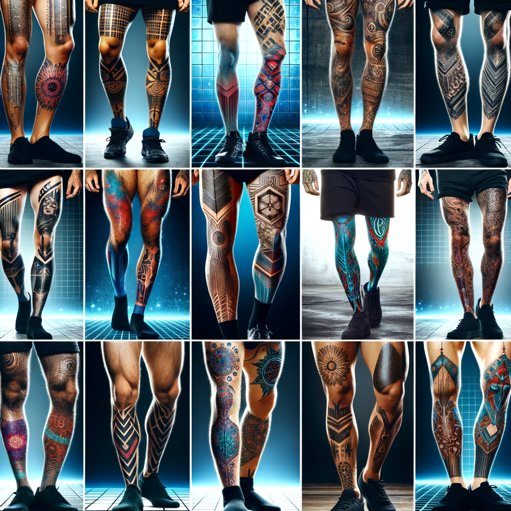 2024 collection of men's leg tattoos featuring bold and beautiful designs, showcasing trendy leg tattoo styles and the latest tattoo trends for men.