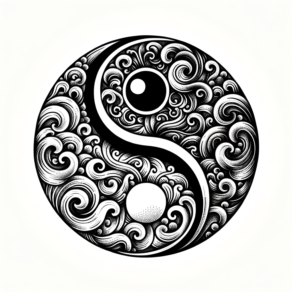 Yin Yang tattoo design symbolizing harmony, dualism, and spiritual meanings, perfect inspiration for balance tattoo designs and Yin Yang body art ideas.