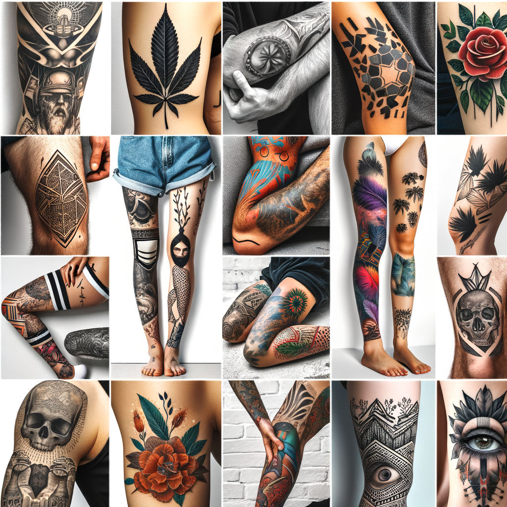 Collage of unique elbow and knee tattoo designs, featuring innovative ditch tattoos and unusual placements for creative body art inspiration.