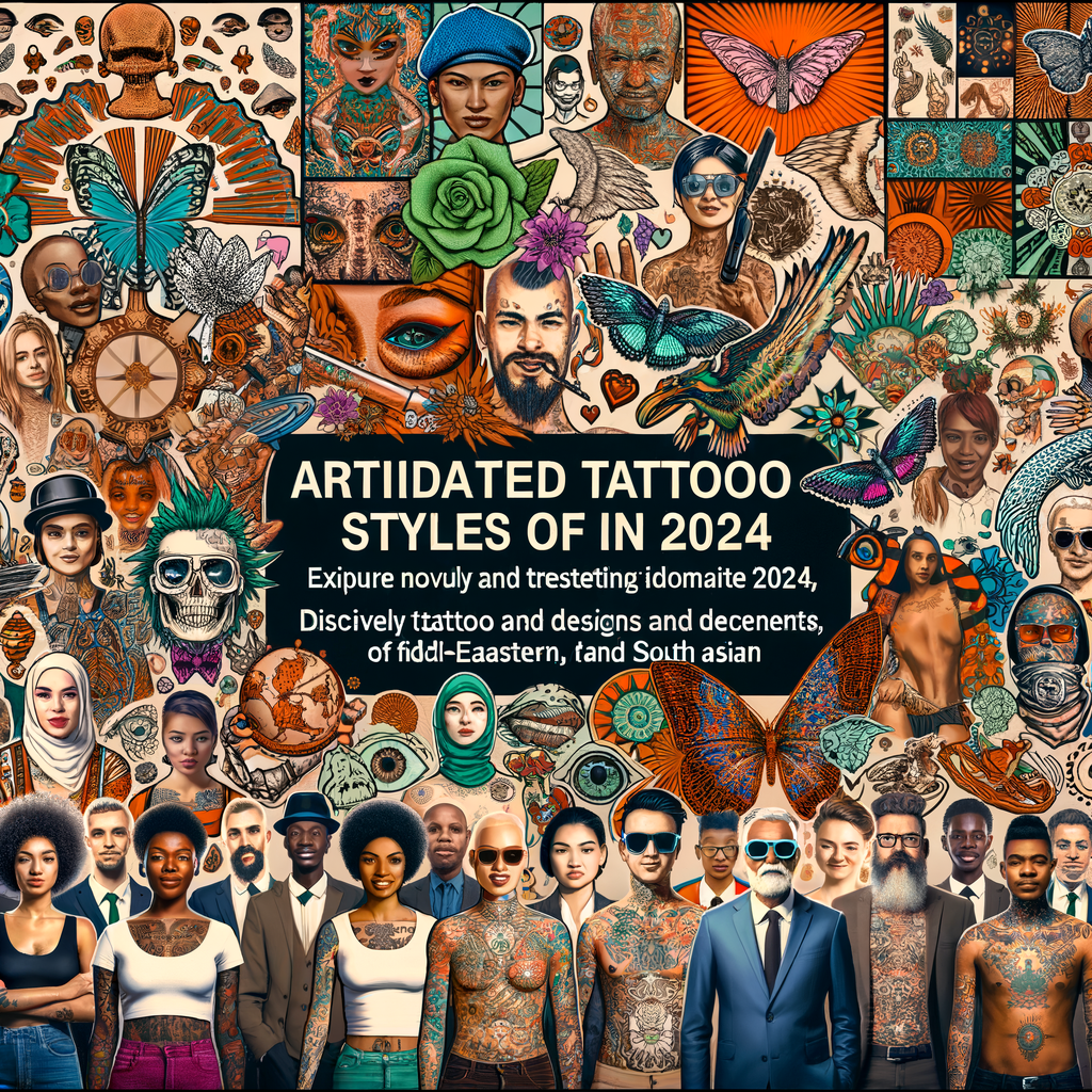 Dynamic collage of 2024 Tattoo Trends, showcasing Upcoming Tattoo Styles 2024, Popular Tattoos 2024, and New Tattoo Trends 2024 for a comprehensive overview of Tattoo Fashion 2024.