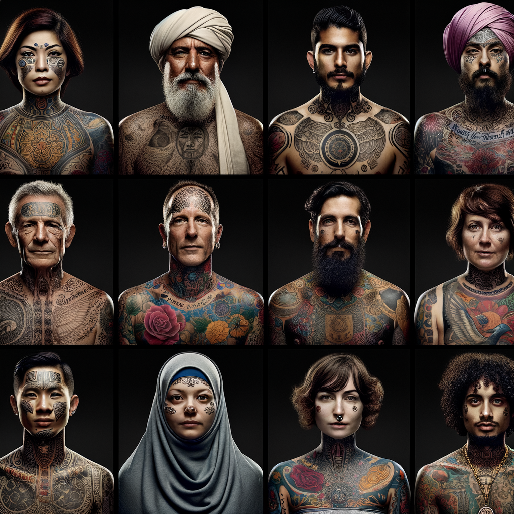 Diverse group showcasing personal identity tattoos, embodying inked identity, tattoo significance, and personal expression through tattoos, reflecting the meaning of tattoos as personal markers and identity expression through ink.