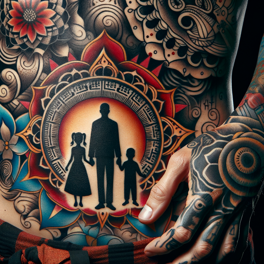 Artistic illustration of family tattoo ideas and designs, showcasing best places for tattoos on body, parent-child tattoo ideas, family symbol tattoos, and meaningful family tattoos for tattoo placement inspiration.