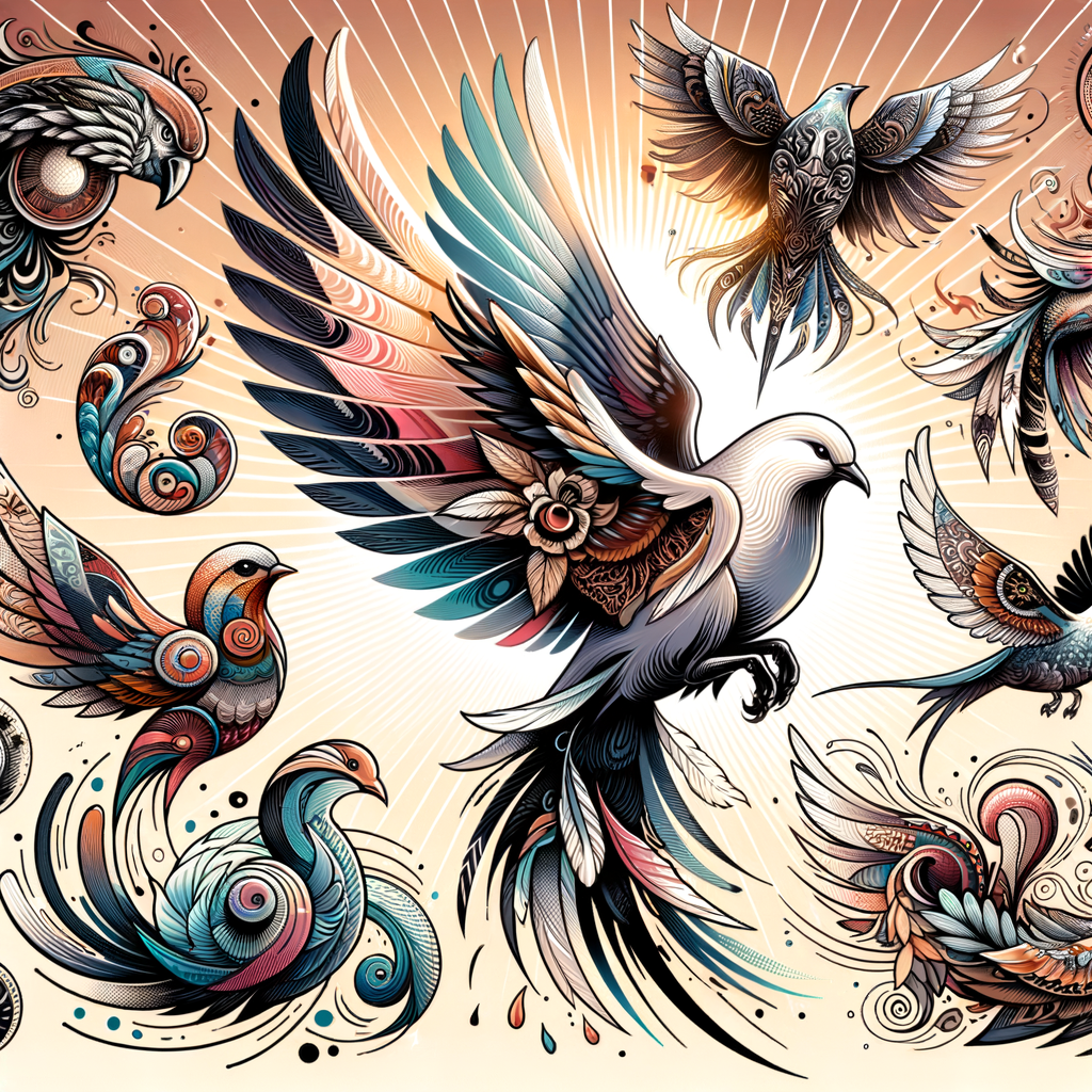 Collage of unique bird tattoo designs symbolizing freedom and expression, providing inspirational and expressive tattoo ideas with symbolic bird tattoo meanings for those seeking freedom expression through tattoos.