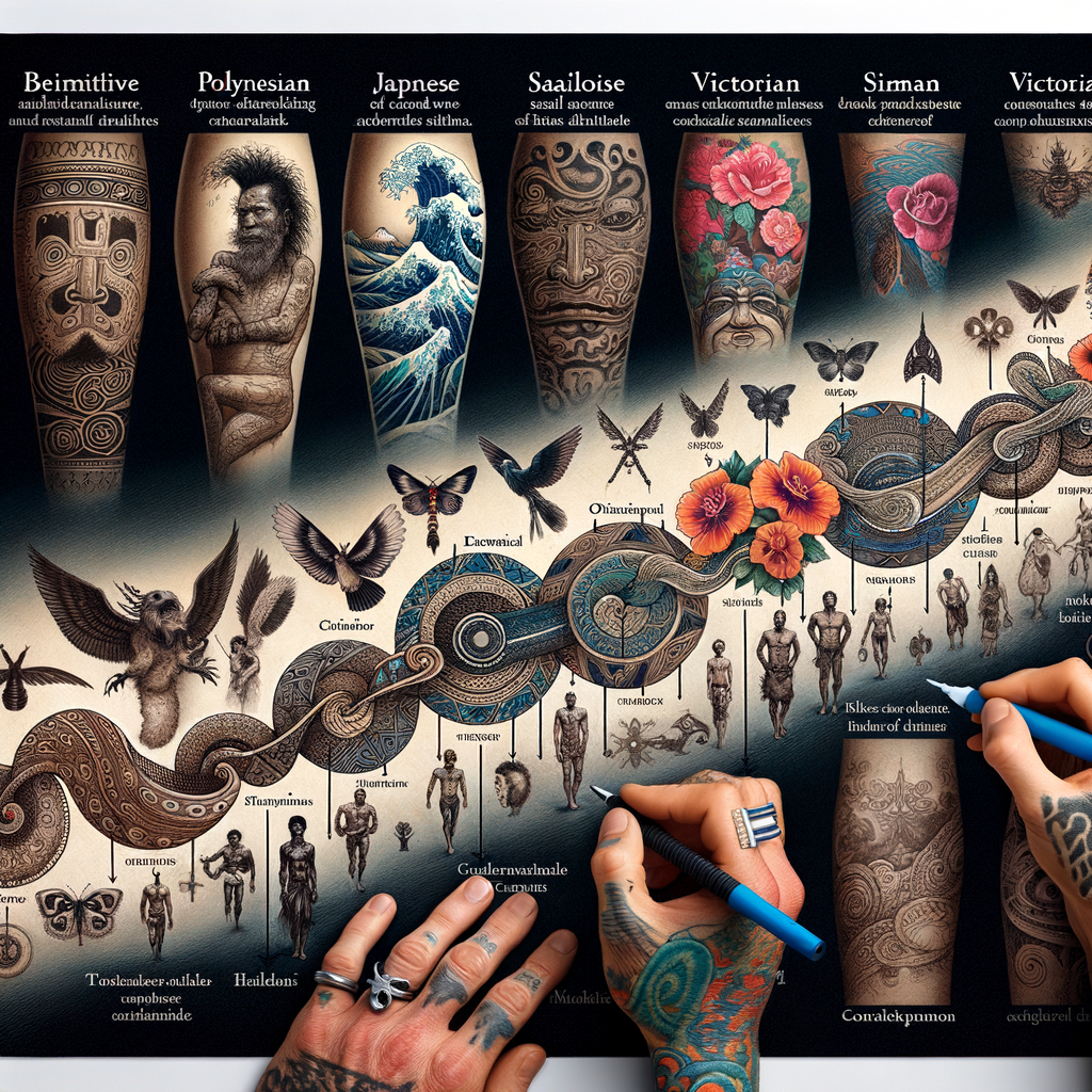 Timeline illustrating the tattoo artistry evolution from canvas to skin, showcasing the history of tattoo artistry, traditional to modern tattoos, and the cultural evolution of tattoo designs.