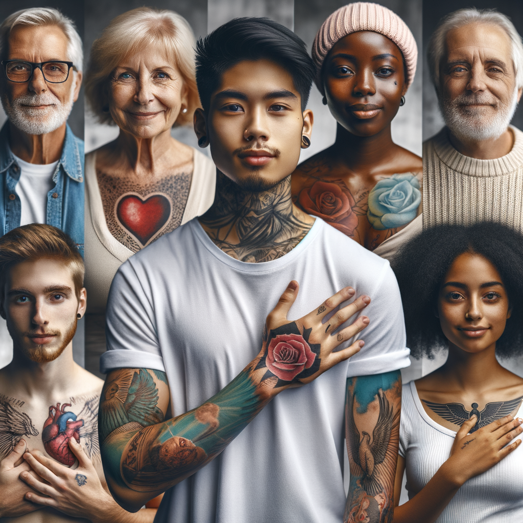 Diverse group showcasing their therapeutic tattoos for emotional healing and wellness, highlighting the healing power of ink therapy for mental health.