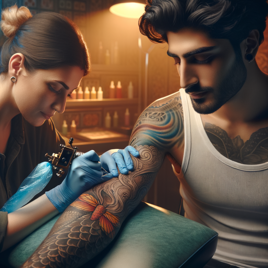 Tattoo artist providing therapeutic benefits and mental health improvement through tattoo artistry, showcasing the psychological benefits of tattoos and the role of tattoo art therapy in emotional healing and self-expression.