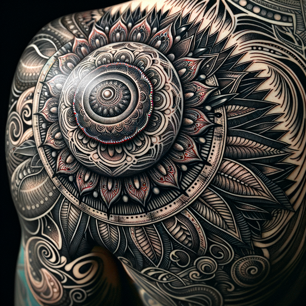 Close-up view of intricate line work tattoo art, showcasing fine detailing in tattoos and various tattoo art techniques for detailed tattoo artistry and design.