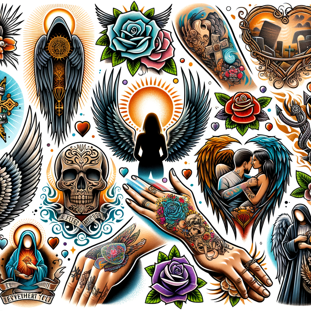 Collection of remembrance tattoos, showcasing meaningful tattoo designs for honoring lost loved ones, symbolizing the connection between grief and tattoos for grief healing.