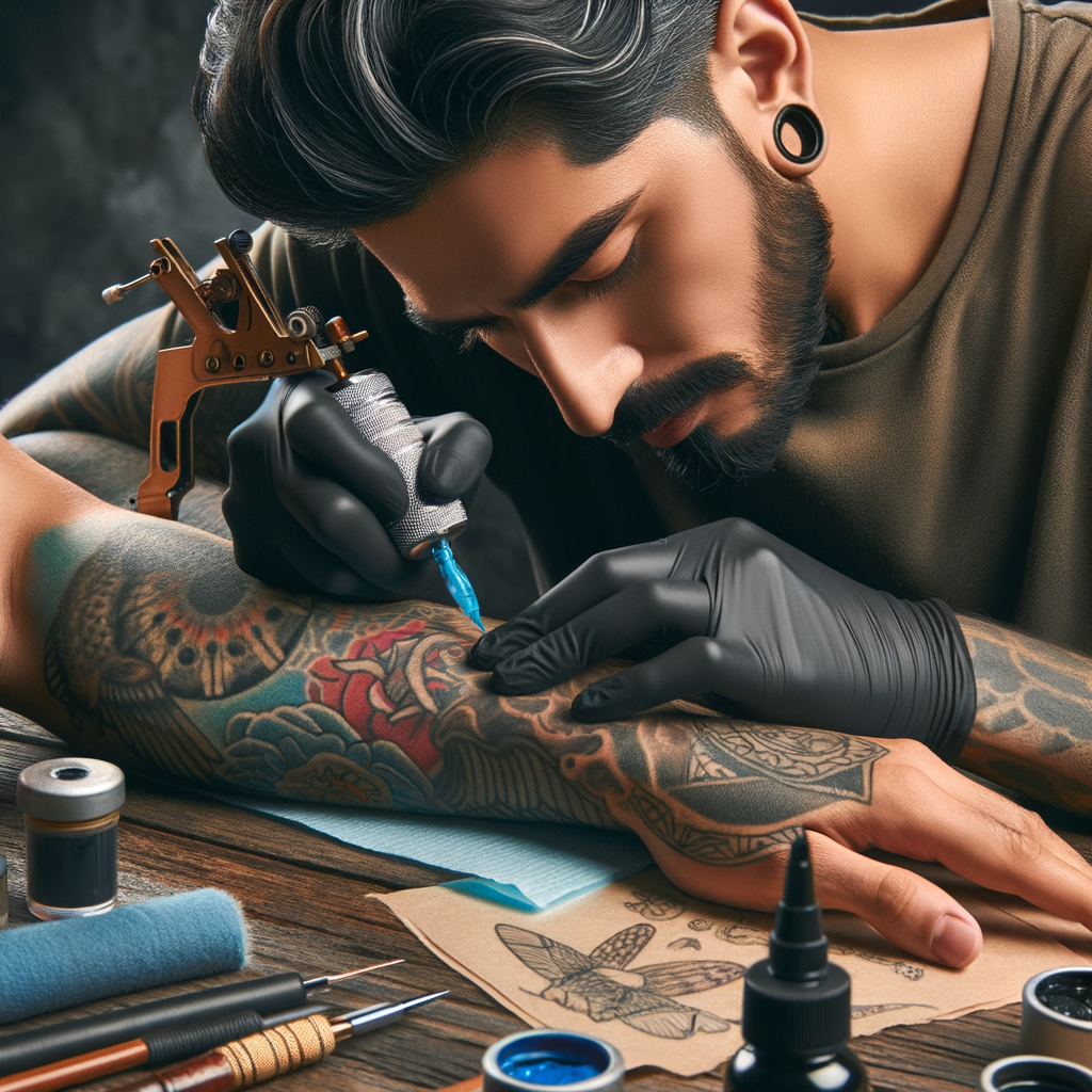 Tattoo artist using tattoo restoration and retouch techniques for preserving tattoo color and reviving old tattoos, highlighting the importance of old tattoo care and tattoo maintenance in the tattoo aging process.