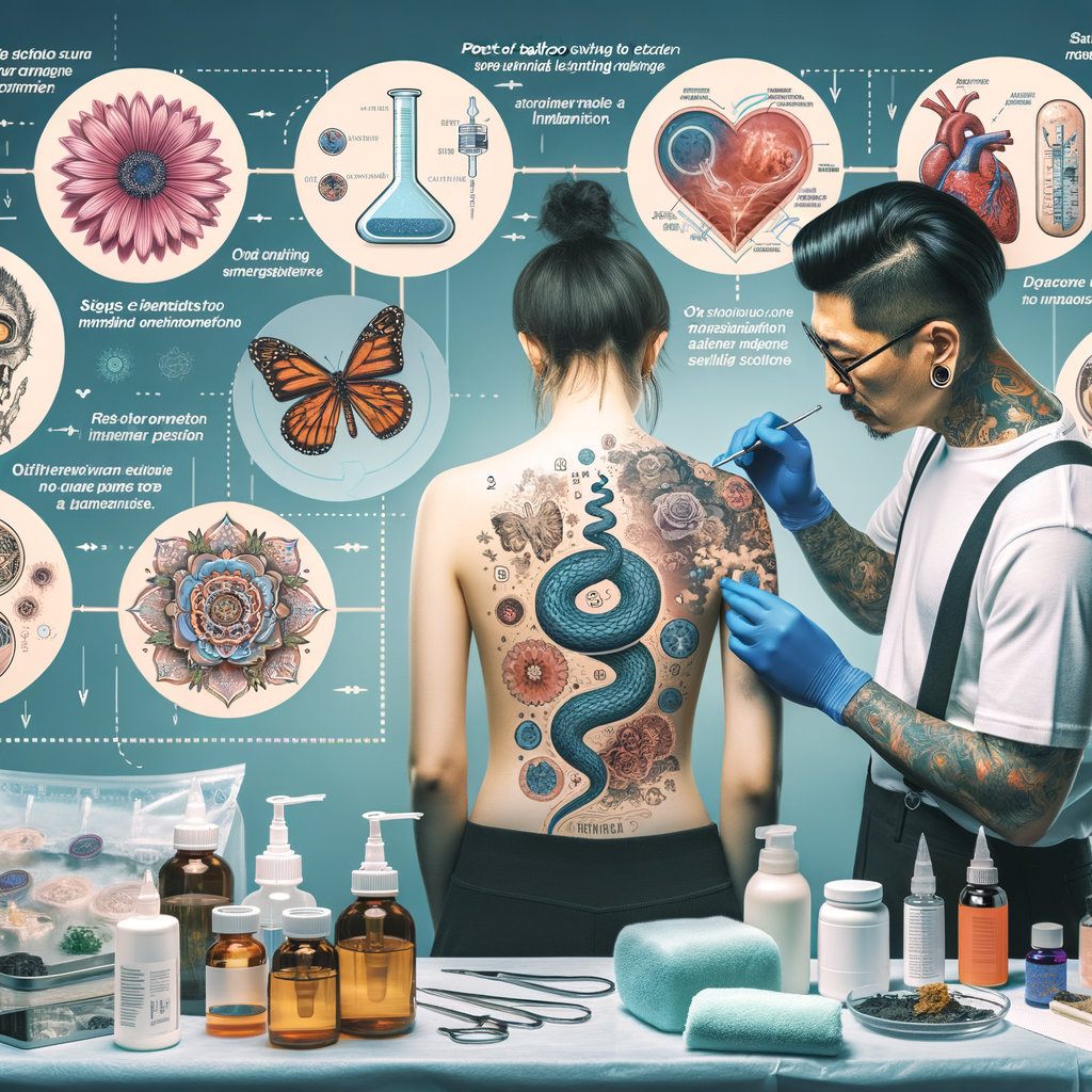 Tattoo artist providing tattoo aftercare tips, demonstrating how to reduce swelling and manage tattoo inflammation, with visual guides on the tattoo healing process, swelling reduction methods, and tattoo swelling remedies for effective post-tattoo care.