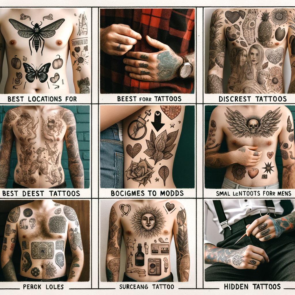Collage of best places for hidden tattoos, showcasing hidden tattoo spots for guys and females, creative hidden tattoo ideas, and locations to get tattoos that can be hidden for work or from parents.