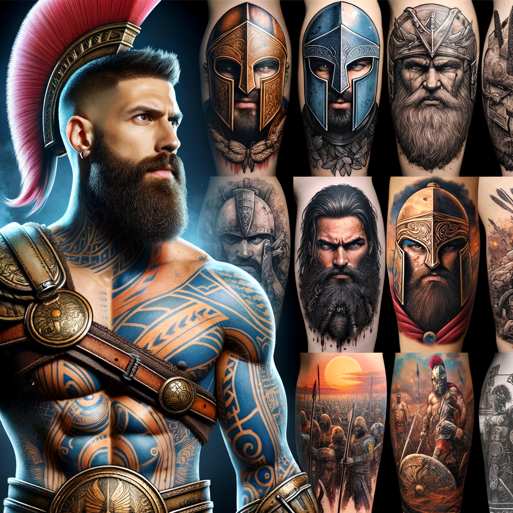 Collection of Men's God of War Tattoos including Kratos, Spartan, and Norse Mythology designs, offering video game tattoo inspiration and unique God of War Body Art ideas.