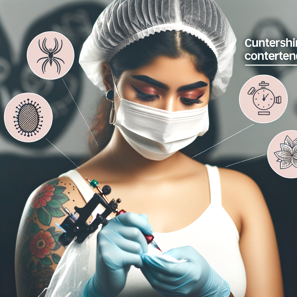 Tattoo artist demonstrating safe tattooing practices and precautions to mitigate tattoo health risks, emphasizing the importance of understanding tattoo safety and health implications of tattoos.