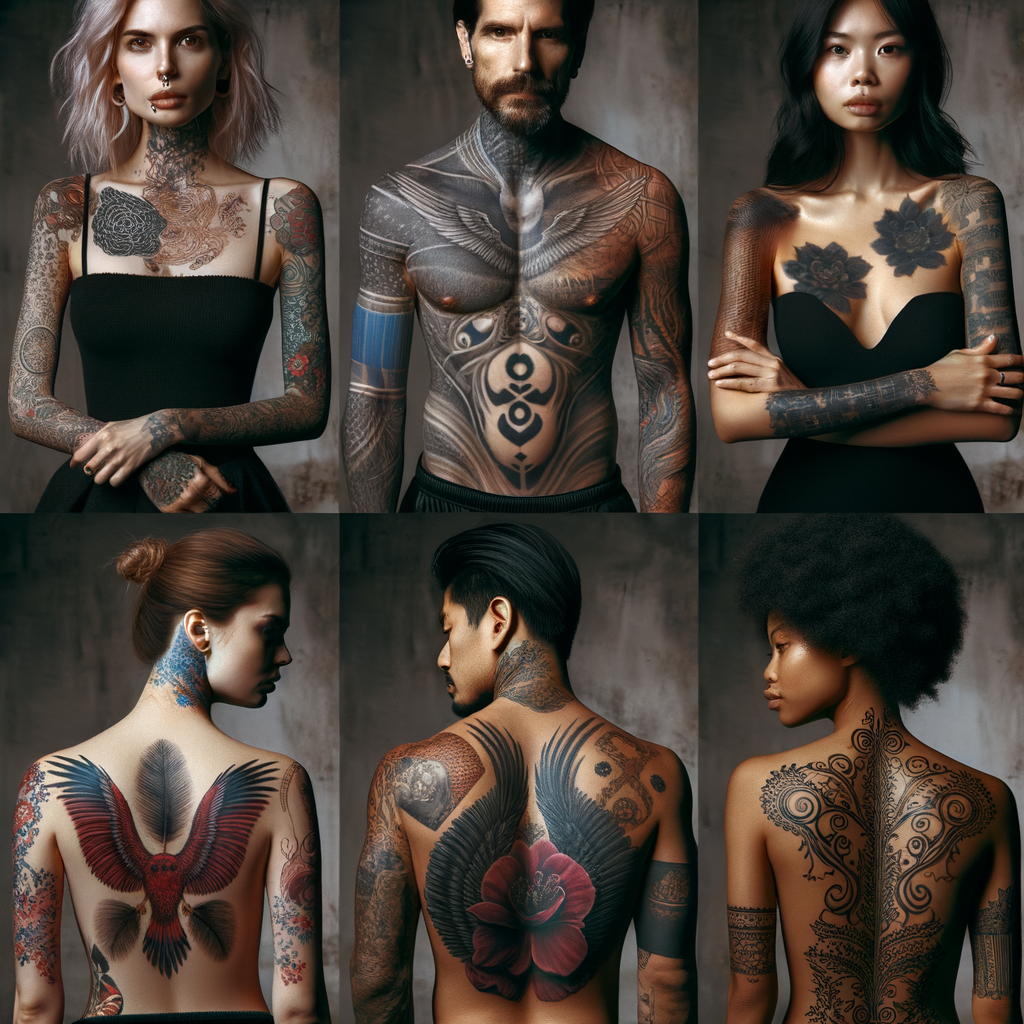 Diverse group confidently displaying tattoos, symbolizing the mental health benefits, emotional impact and therapeutic effects of tattoos for emotional healing and mental wellness