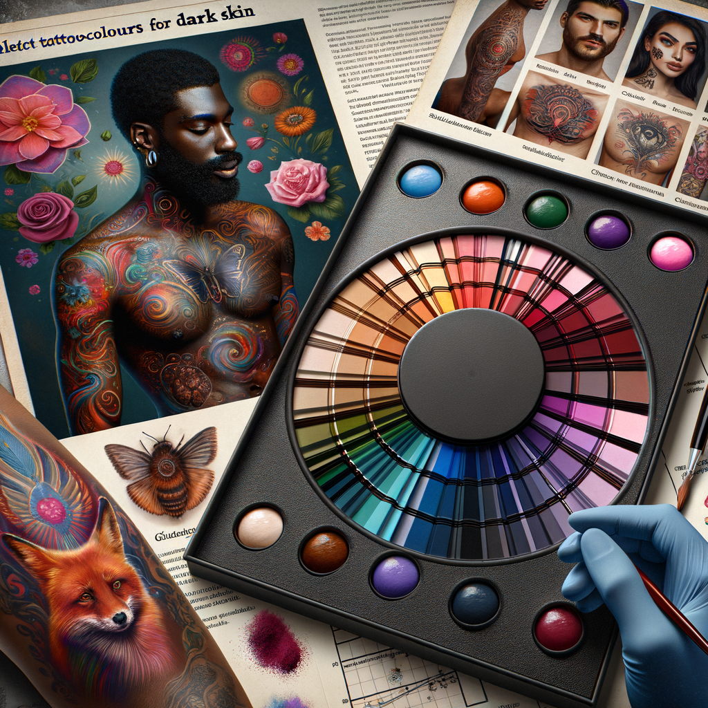 Vibrant tattoo color palette for darker skin tones, showcasing best tattoo inks and bright tattoos on dark skin with a guidebook for choosing tattoo colors for dark skin.